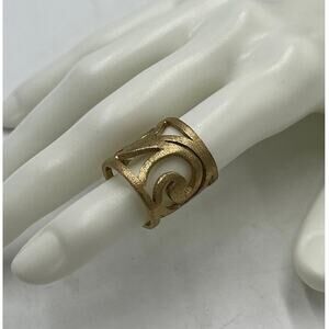Andara Wide Band Brushed Textured Gold Tone Wide‎ Cigar Band Ring Sz 6-6.5